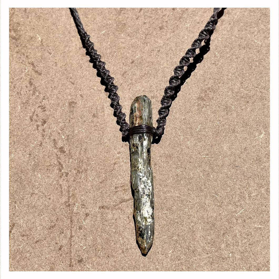 Green Kyanite Necklace on Hemp Twist