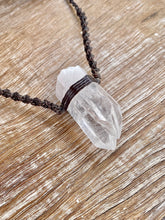 Load image into Gallery viewer, Clear Quartz Necklace on Brown