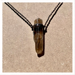 Smokey Quartz Necklace on Brown