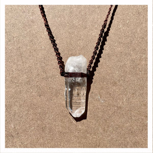 Clear Quartz Necklace on Brown