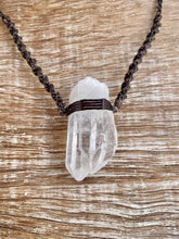 Load image into Gallery viewer, Clear Quartz Necklace on Brown