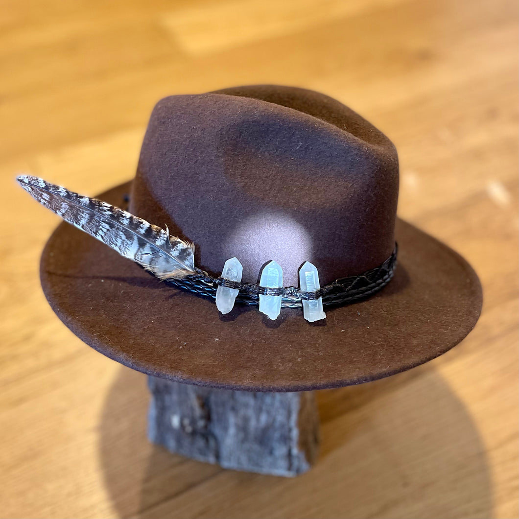 Hat Band Clear Quartz on Brown