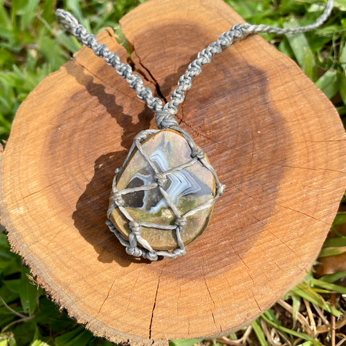 Thunder Egg Macrame Necklace on Silver