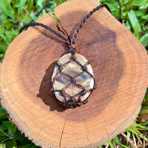 Thunder Egg Macrame Necklace on Brown