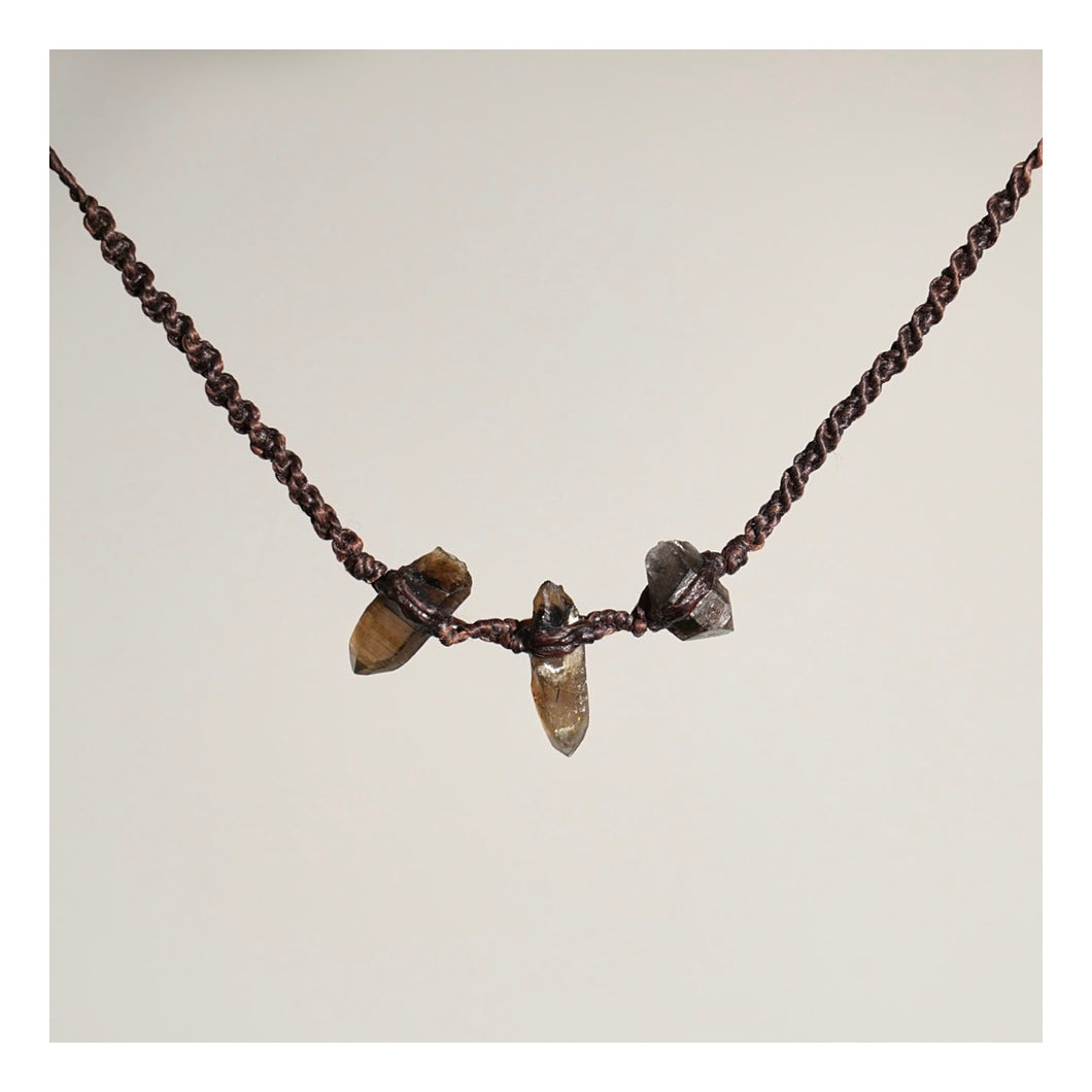 Smokey Quartz Trio Choker on Brown