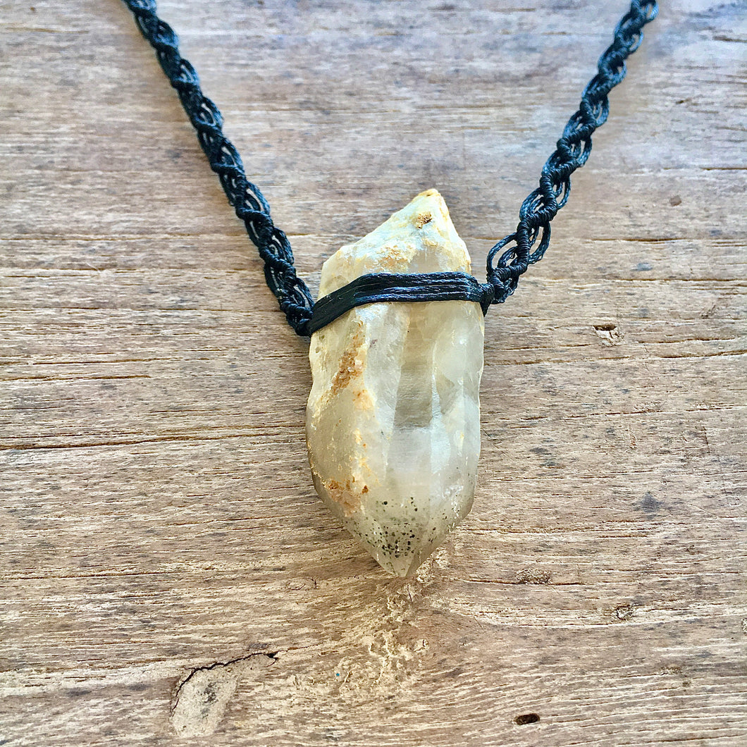 Smokey Quartz Necklace on Black Wave