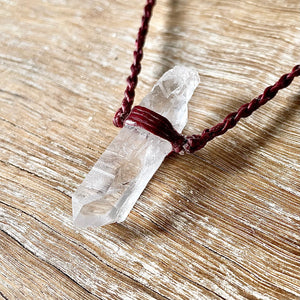 Clear Quartz Necklace on Burgundy