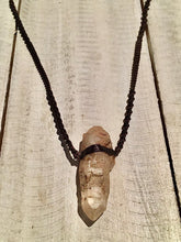 Load image into Gallery viewer, Clear Quartz Necklace (raw) on Brown