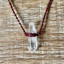 Load image into Gallery viewer, Clear Quartz Necklace on Burgundy