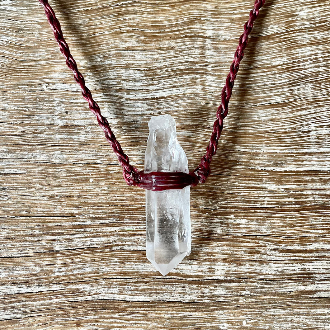 Clear Quartz Necklace on Burgundy