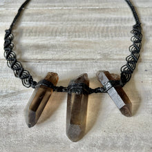 Load image into Gallery viewer, Smokey Quartz Trio Necklace on Black Wave