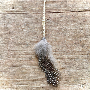 Hair Piece Guinea Fowl Feather & Clear Quartz