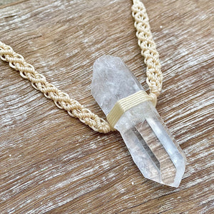 Clear Quartz Necklace on Cream Serpent