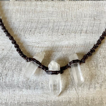 Load image into Gallery viewer, Clear Quartz Trio Choker on Brown Twist