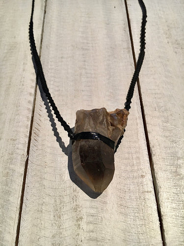 Smokey Quartz Large Point Raw Necklace on Black