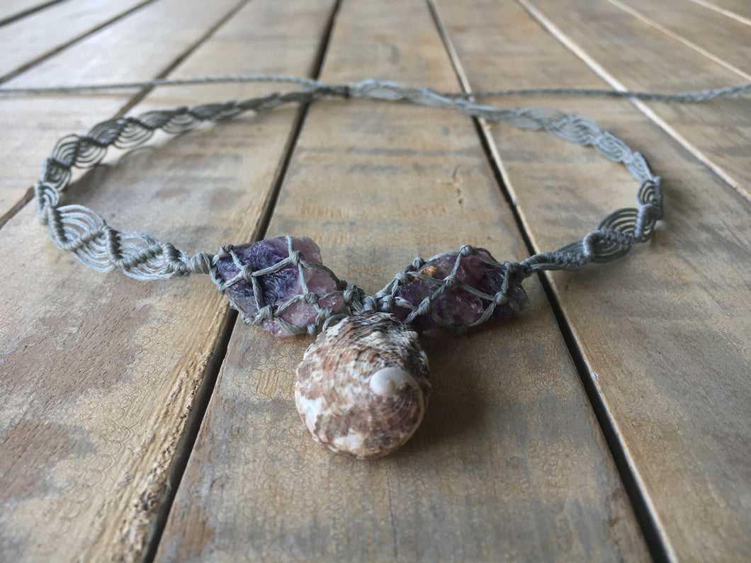 Hat Band Fluorite (Purple) & Shell on Silver