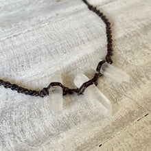 Load image into Gallery viewer, Clear Quartz Trio Choker on Brown Twist