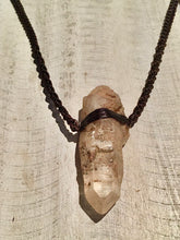 Load image into Gallery viewer, Clear Quartz Necklace (raw) on Brown