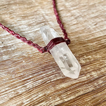 Load image into Gallery viewer, Clear Quartz Necklace on Burgundy