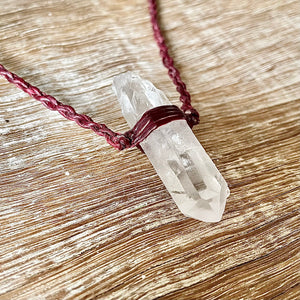 Clear Quartz Necklace on Burgundy