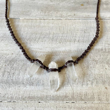 Load image into Gallery viewer, Clear Quartz Trio Choker on Brown Twist