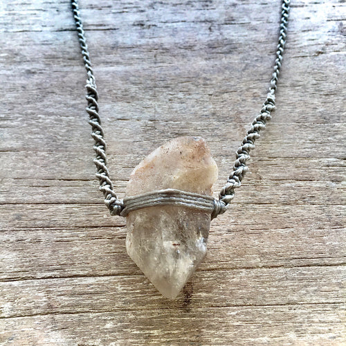 Smokey Quartz Necklace on Grey Twist